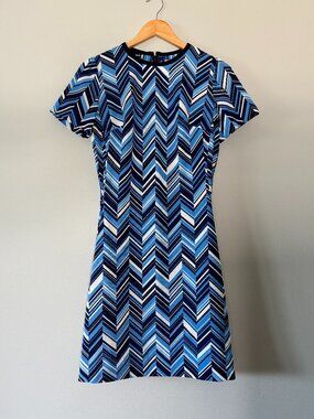 Vintage Chevron 70s Dress Blue/White